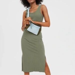 Offline by Aerie OG groove midi olive green sleeveless dress side slits M NEW